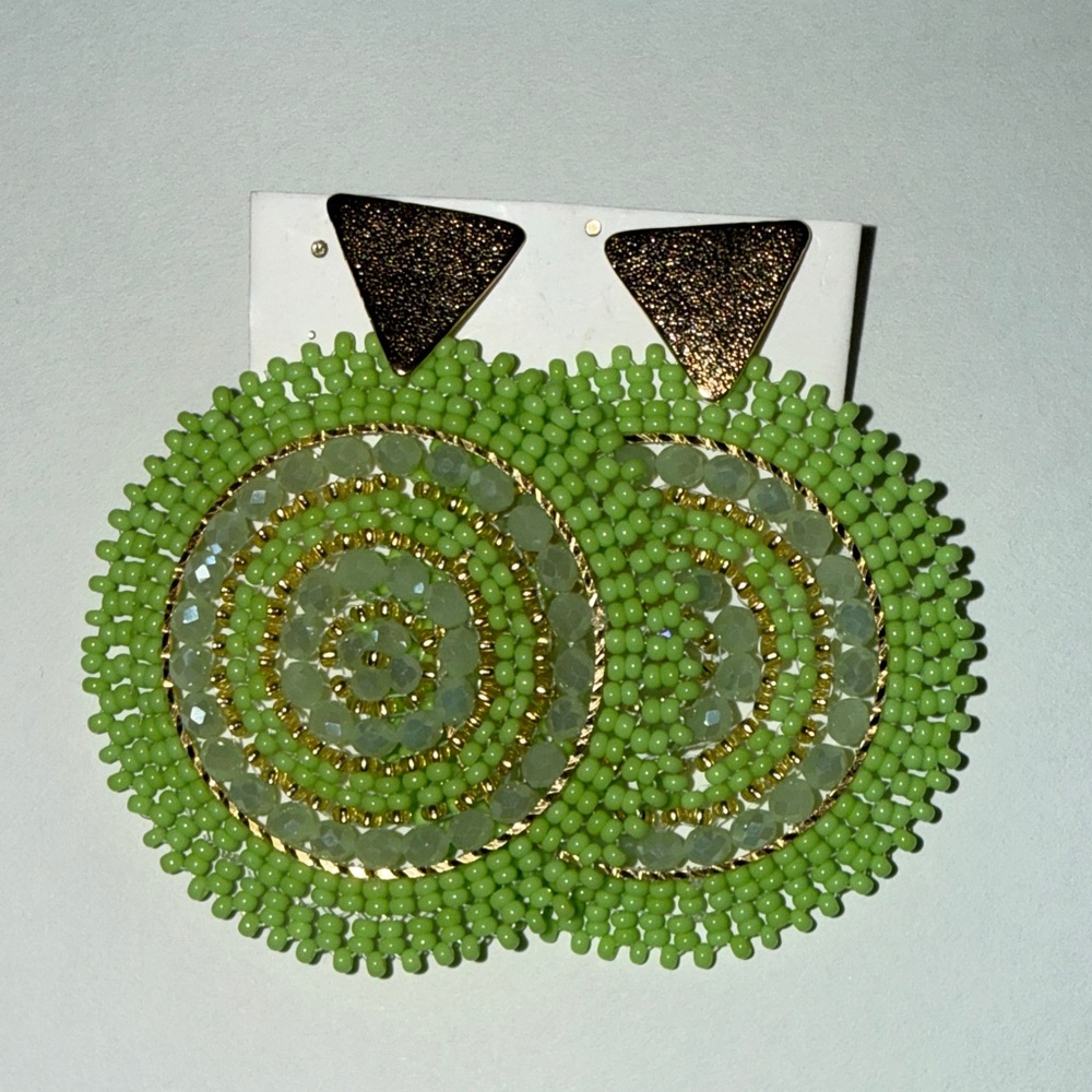 Green Beaded Earrings with Gold Accents